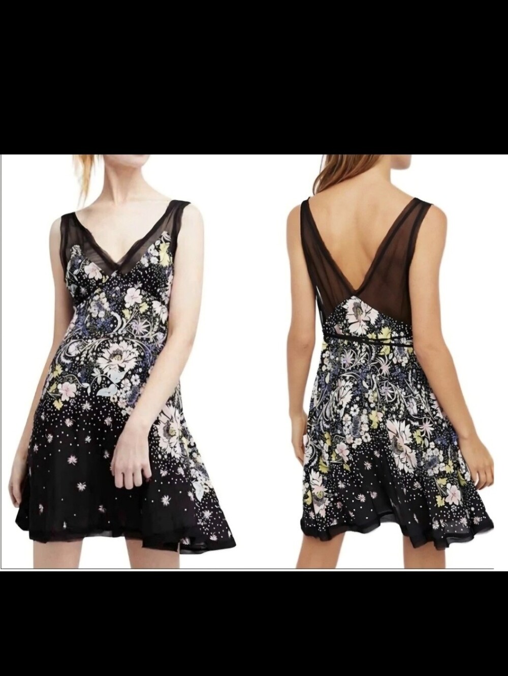 Free People Black Floral Backless V-Neck Mini Dress - Picture 4 of 7